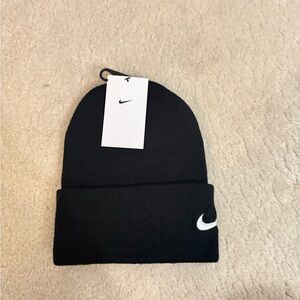 Nike Black Knit Beanie with White Swoosh
